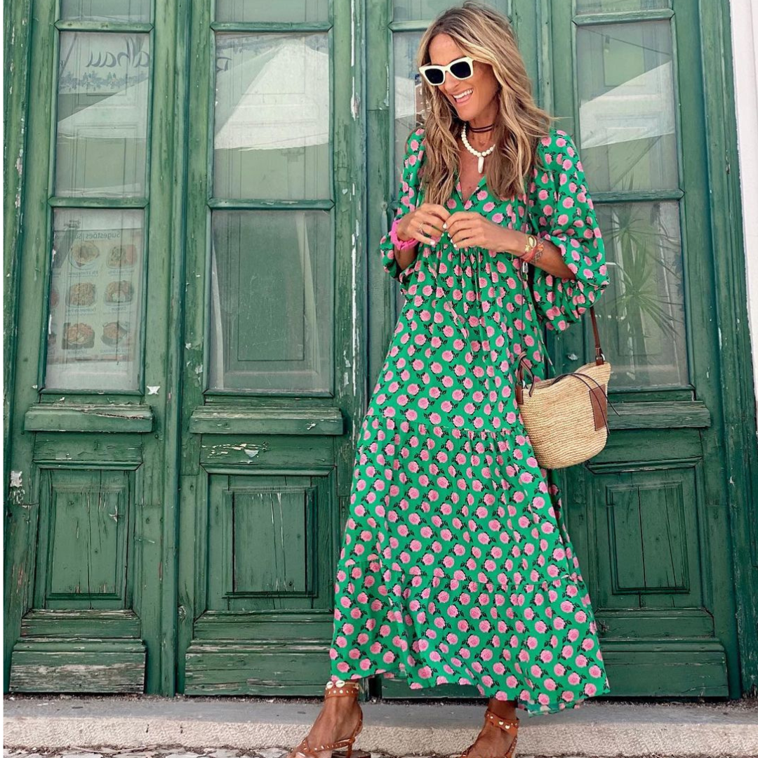 Mabel Airy High-Low Dress with Geometric Print