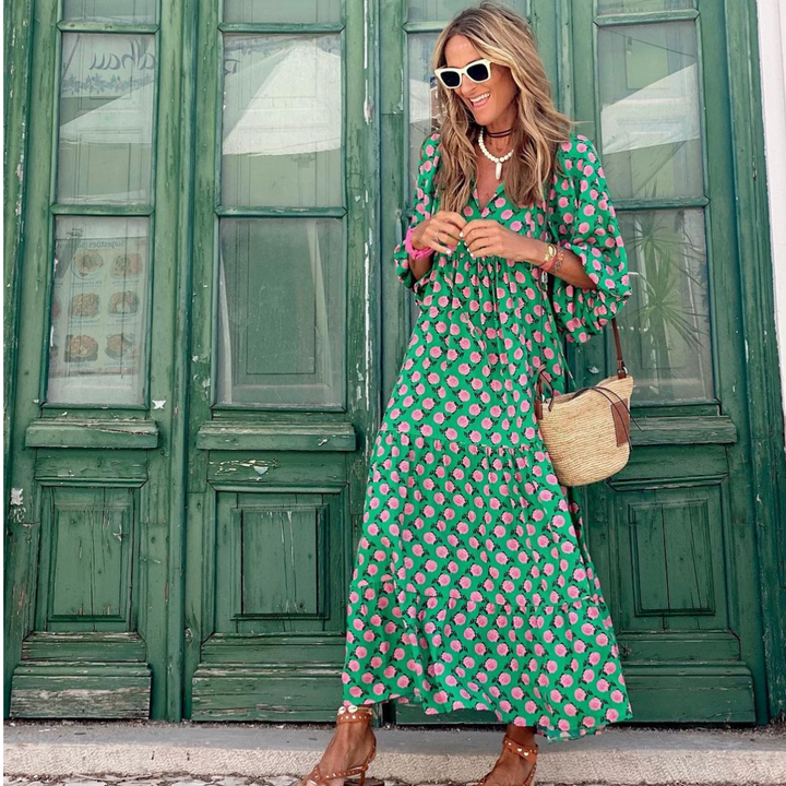 Mabel Airy High-Low Dress with Geometric Print