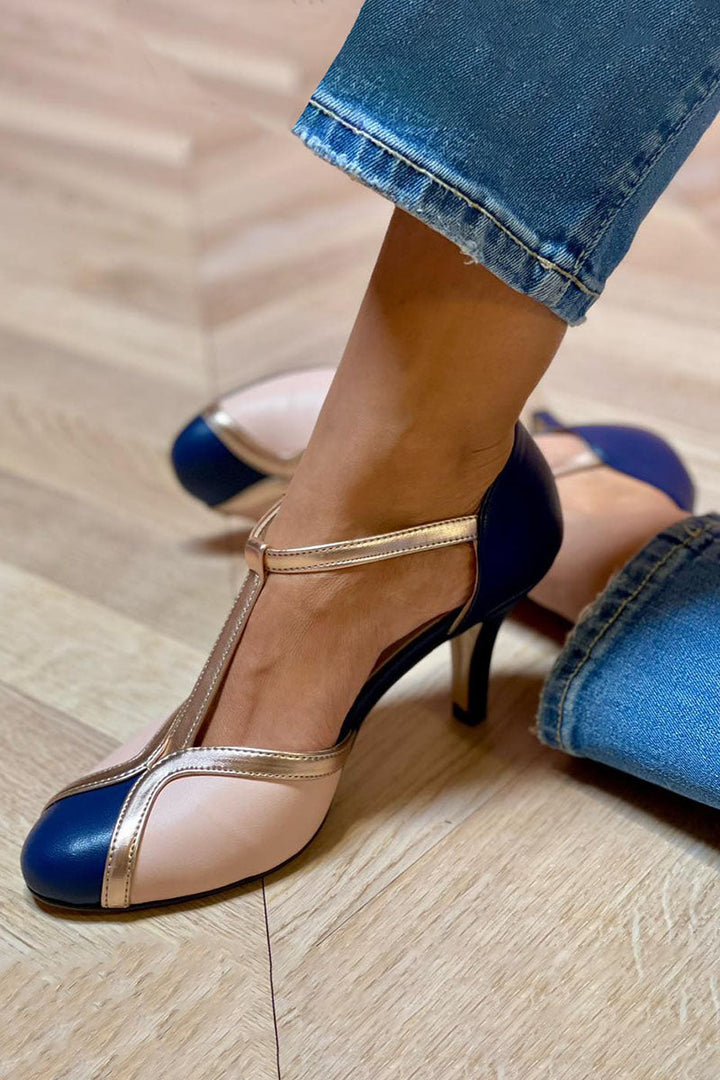Alessia Coloured T-strap Heels with Round Toe