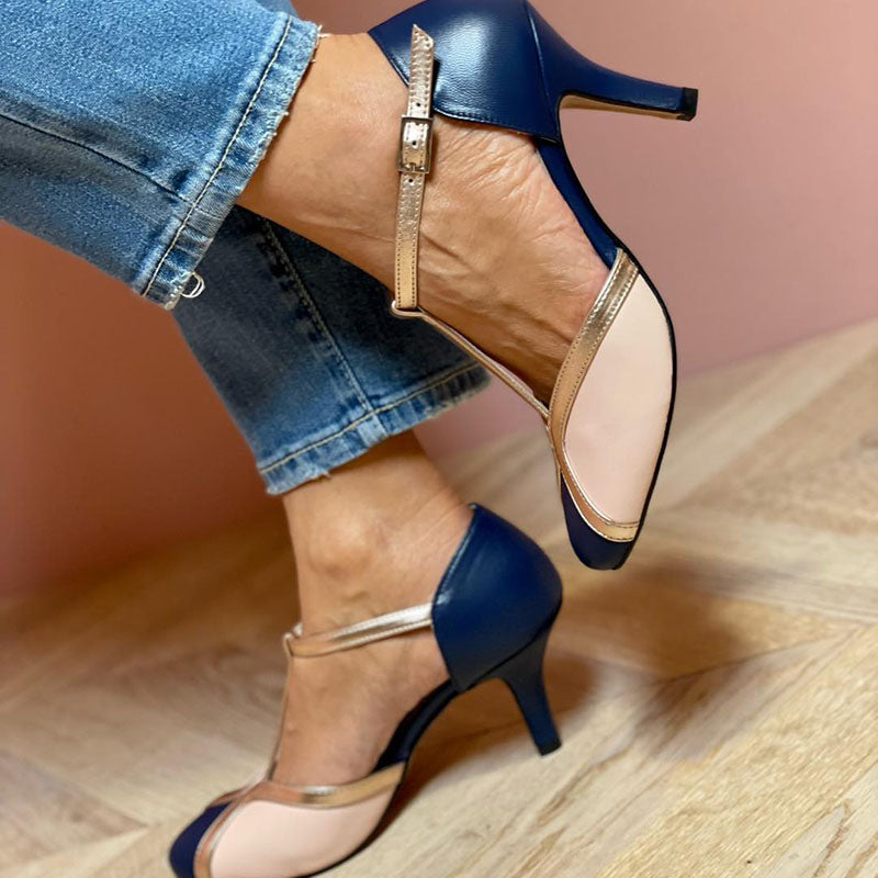 Alessia Coloured T-strap Heels with Round Toe