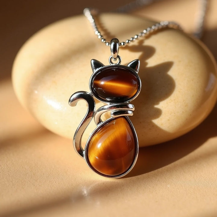 Graceful Protector – Healing Crystal Cat Pendant
