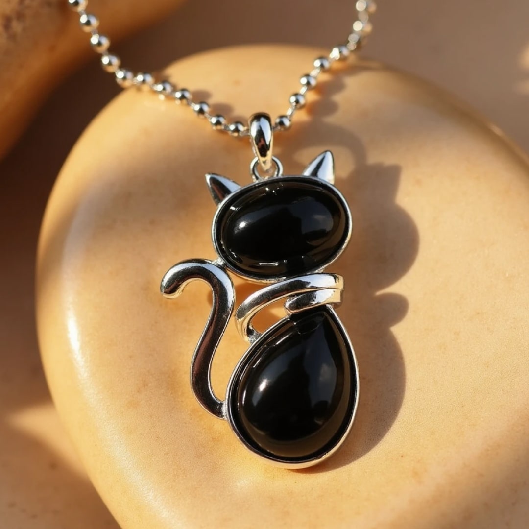 Graceful Protector – Healing Crystal Cat Pendant