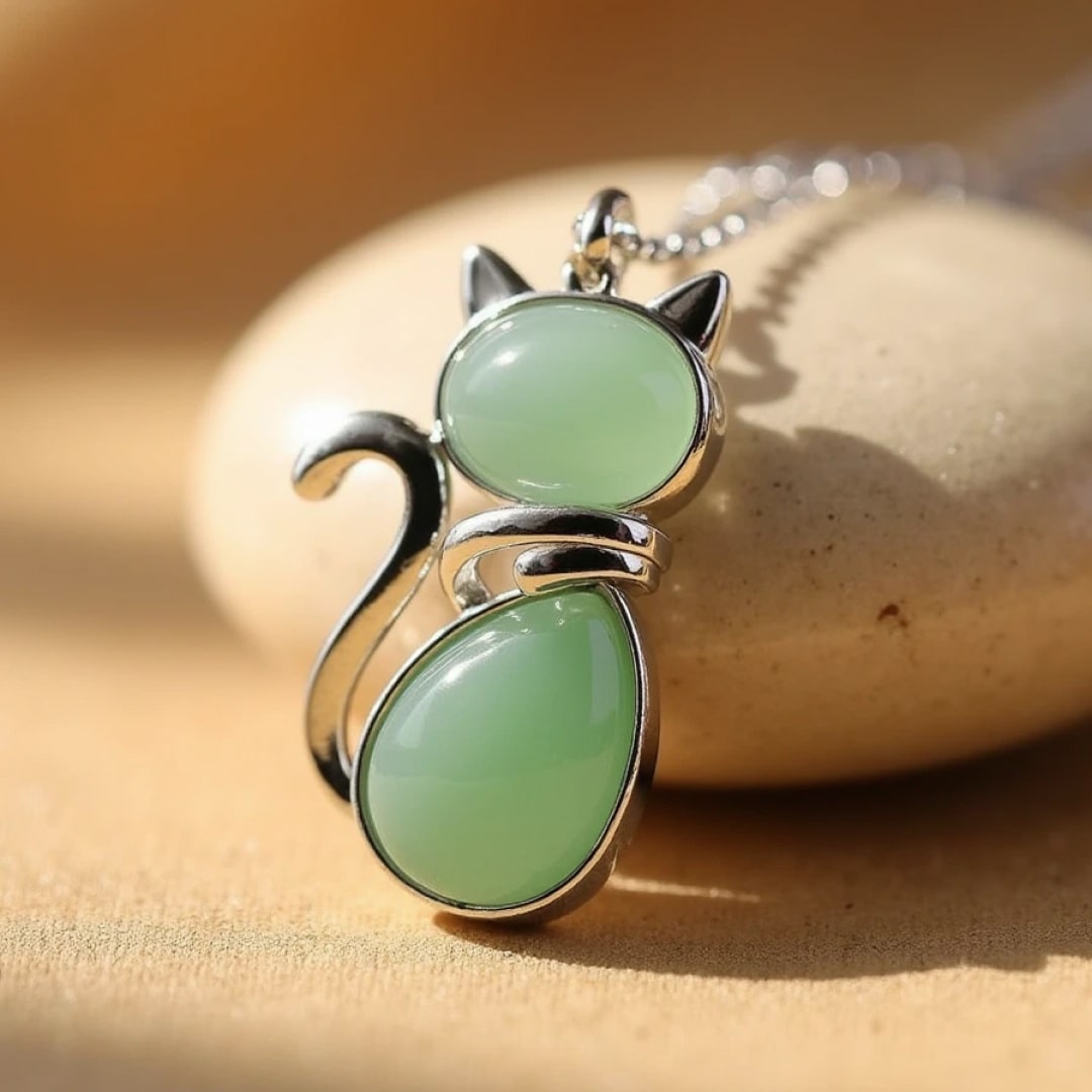 Graceful Protector – Healing Crystal Cat Pendant