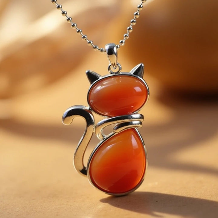 Graceful Protector – Healing Crystal Cat Pendant