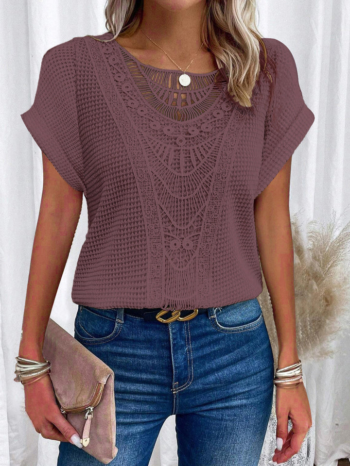 Zarelle Lace Detail Short Sleeve Top
