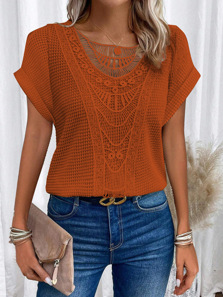 Zarelle Lace Detail Short Sleeve Top