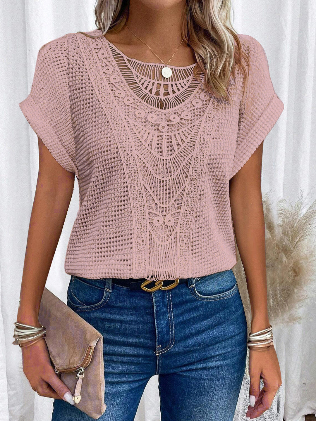Zarelle Lace Detail Short Sleeve Top