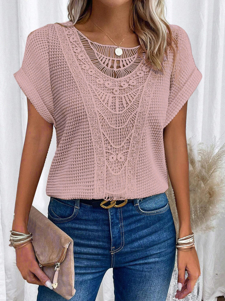 Zarelle Lace Detail Short Sleeve Top
