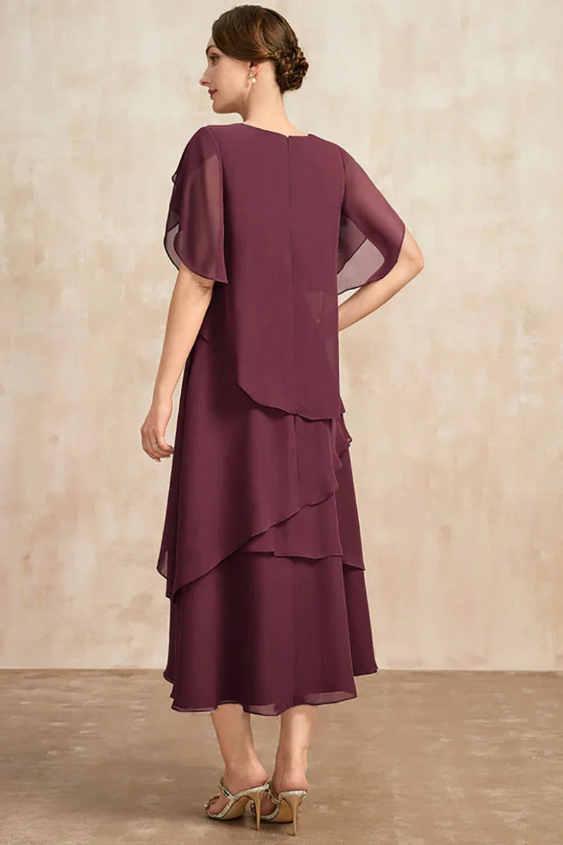 Belle Flowy Short Sleeve Layered Long Dress