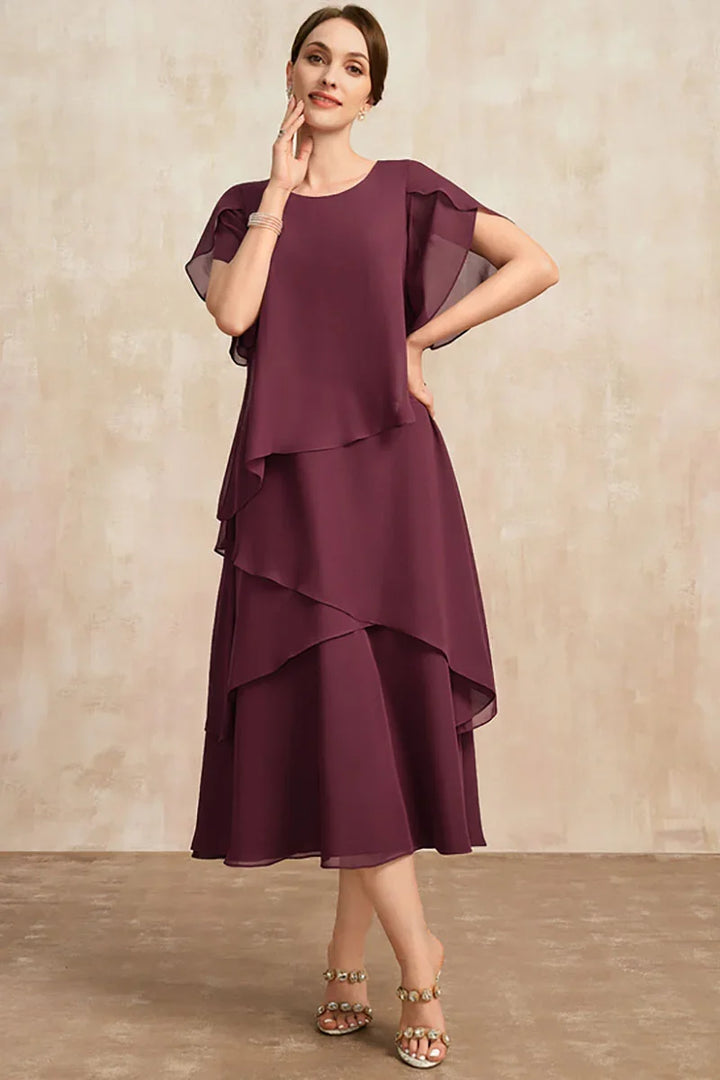 Belle Flowy Short Sleeve Layered Long Dress