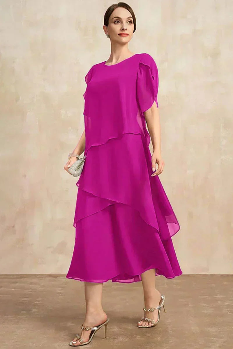 Belle Flowy Short Sleeve Layered Long Dress