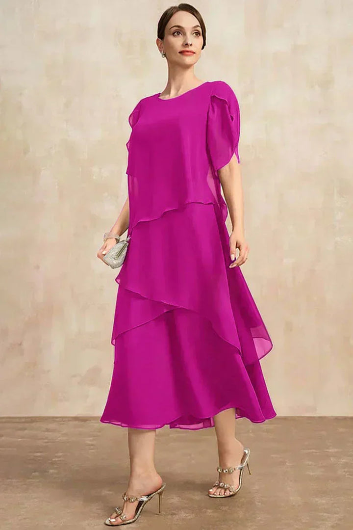 Belle Flowy Short Sleeve Layered Long Dress