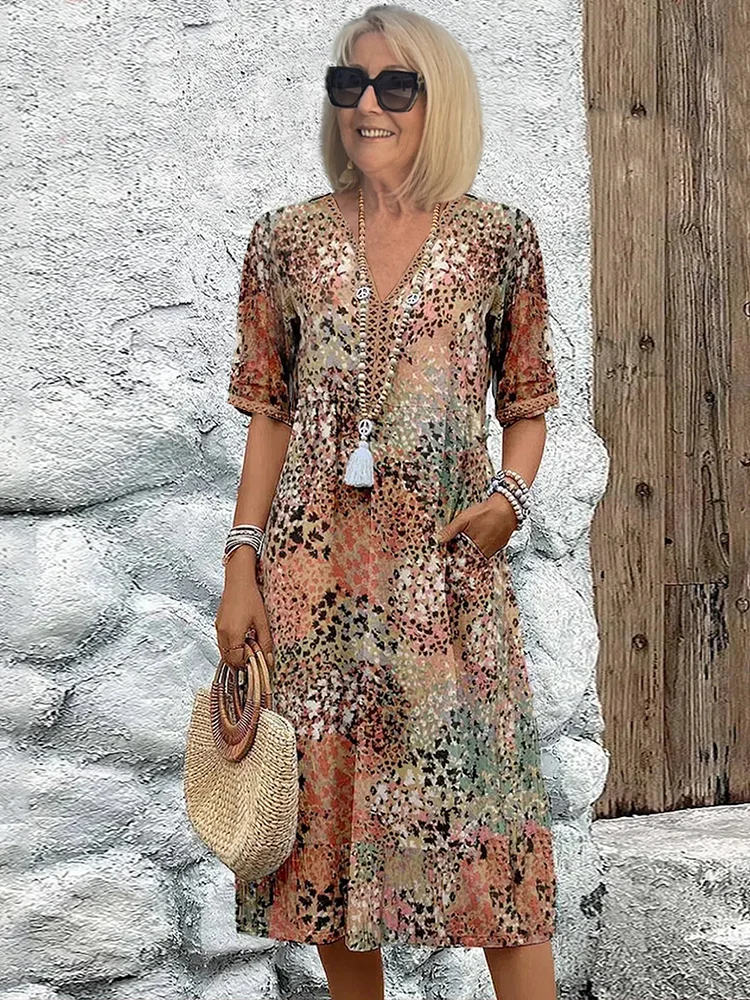 Dania Vibrant Midi Dress with Pockets
