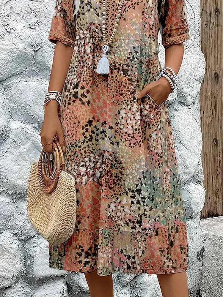 Dania Vibrant Midi Dress with Pockets