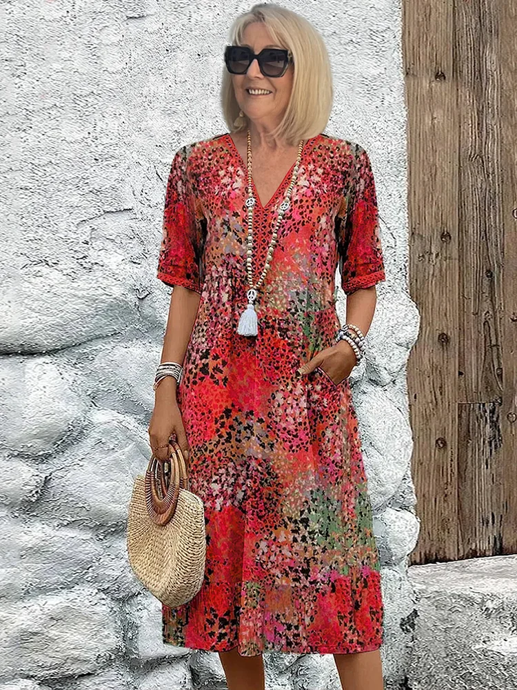 Dania Vibrant Midi Dress with Pockets